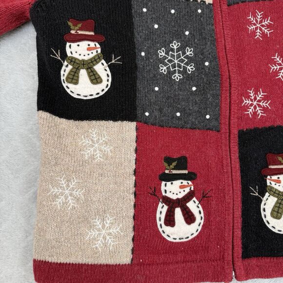 Vtg Ugly Christmas Sweater Large Petite Cardigan Snowman Holiday Winter Grandma - Picture 3 of 11